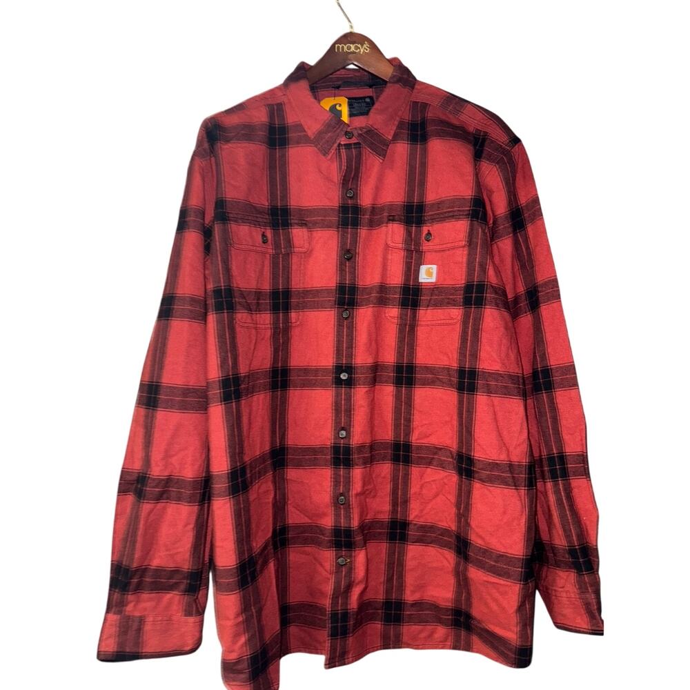 NWT Carhartt Men's Loose Fit Heavyweight Red Black Flannel Shirt Size 2XLT Tall